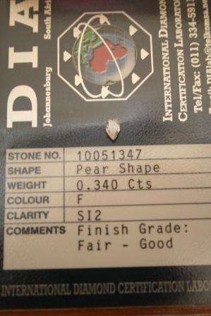 ***** 0.340ct Pear Shape DIA CERTIFIED DIAMOND ****** No Reserve.