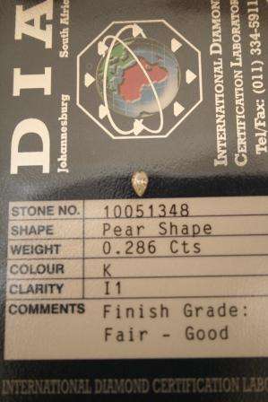 ***** 0.286ct Pear Shape DIA CERTIFIED DIAMOND ****** No Reserve.
