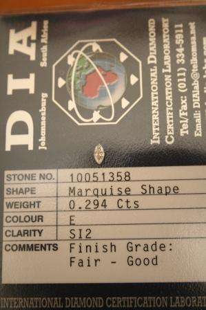***** 0.294ct Marquise Cut DIA CERTIFIED DIAMOND ****** No Reserve.
