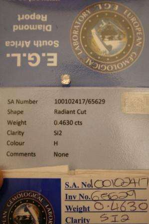 *****0,463ct Radiant Cut EGL CERTIFIED DIAMOND ****** No Reserve.