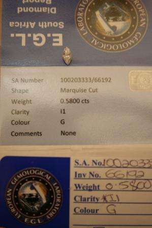 *****0,580ct Marquise Cut EGL CERTIFIED DIAMOND ****** No Reserve.