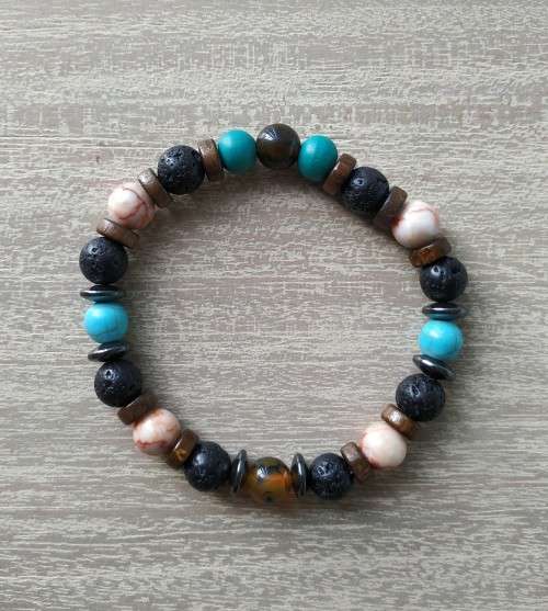 Boho Natural Wood and Stone Bracelet - 8mm