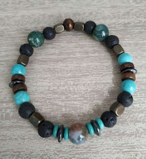 Boho Natural Wood and Stone Bracelet