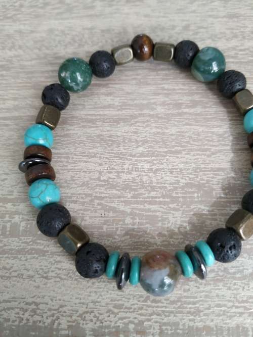 Boho Natural Wood and Stone Bracelet