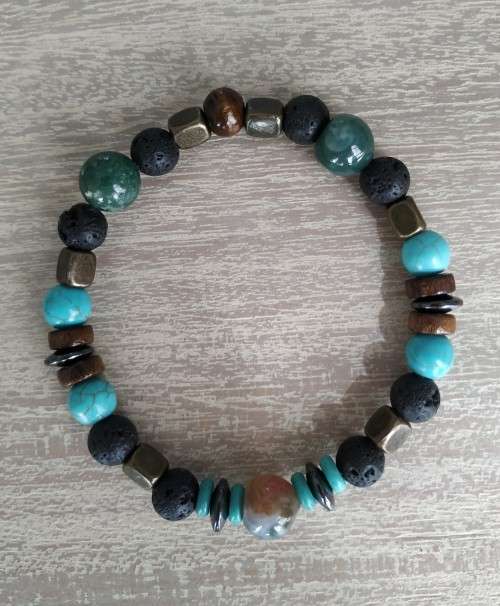 Boho Natural Wood and Stone Bracelet