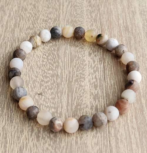 Bamboo Leaf Agate Beaded Bracelet - 6mm