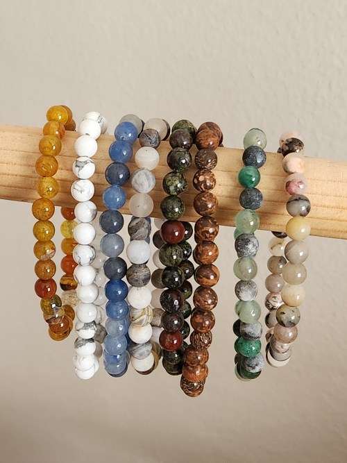 Bamboo Leaf Agate Beaded Bracelet - 6mm