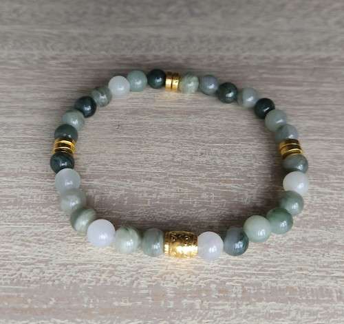 Green Line Jasper with Gold Spacers Bracelet - 6mm