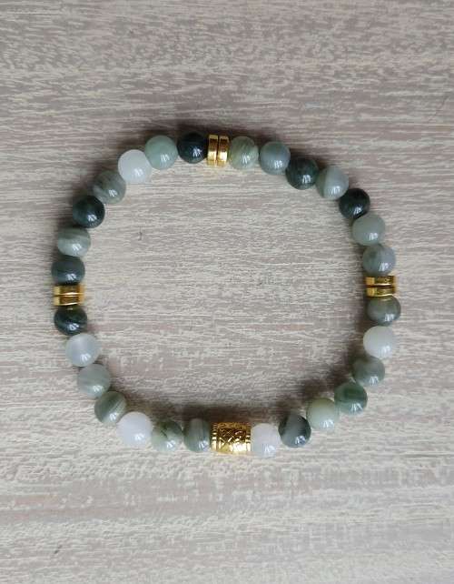 Green Line Jasper with Gold Spacers Bracelet - 6mm