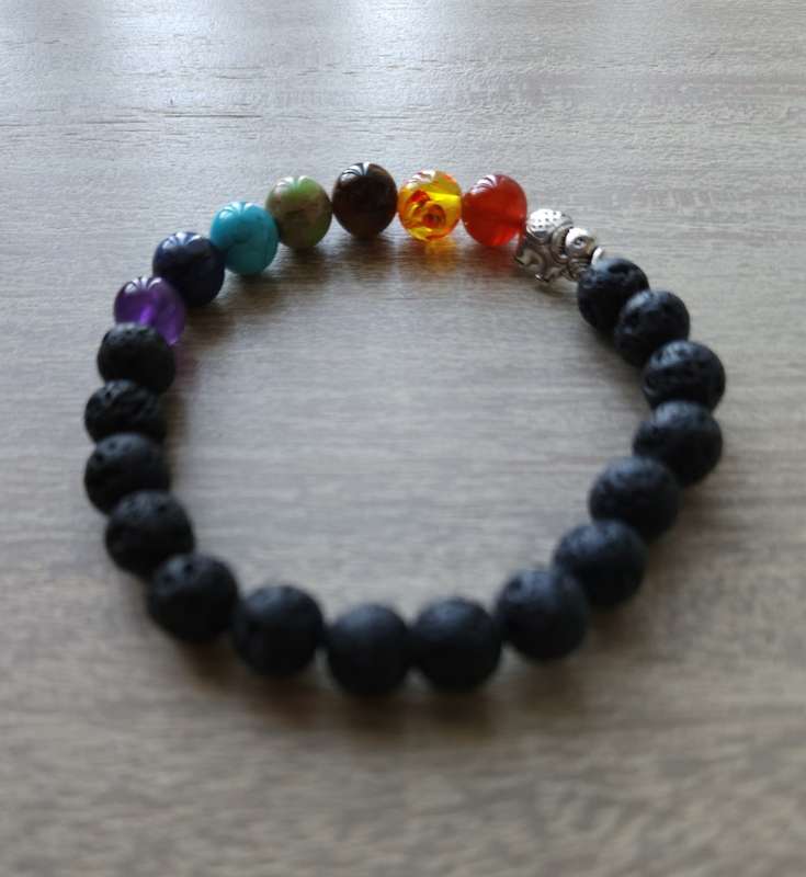 Chakra Bracelet with Lava Rock and Elephant charm - 8mm