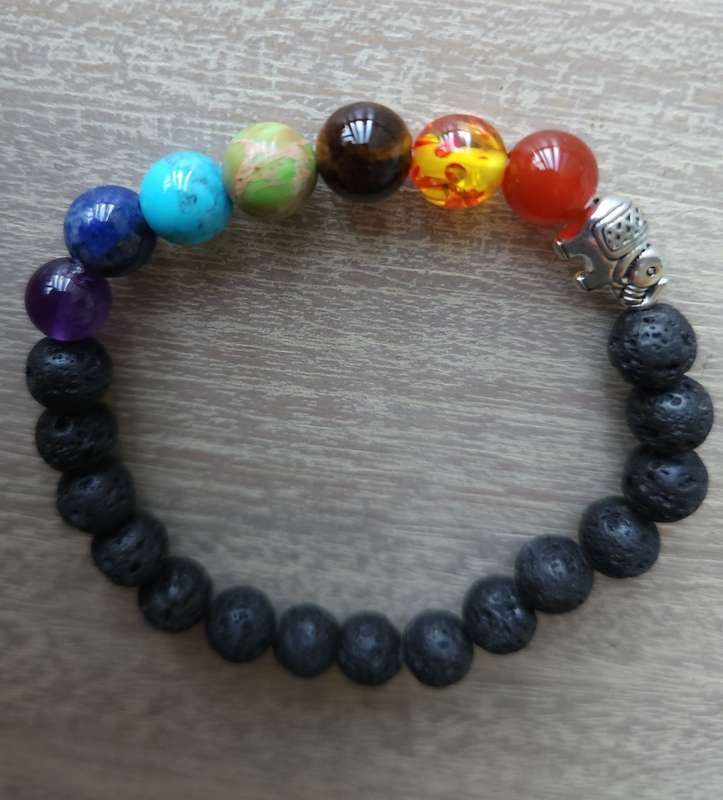 Chakra Bracelet with Lava Rock and Elephant charm - 8mm