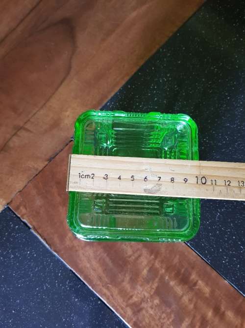 Uranium glass dish with lid large and smal