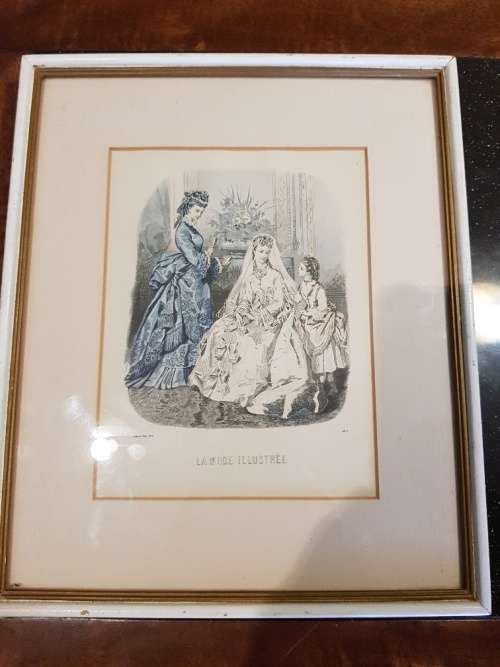 Vintage La Mode Illustree Framed Copy of 1872 French Magazine