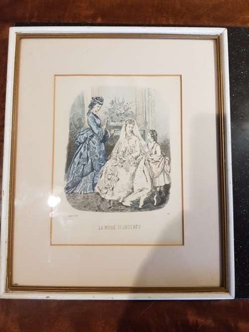 Vintage La Mode Illustree Framed Copy of 1872 French Magazine