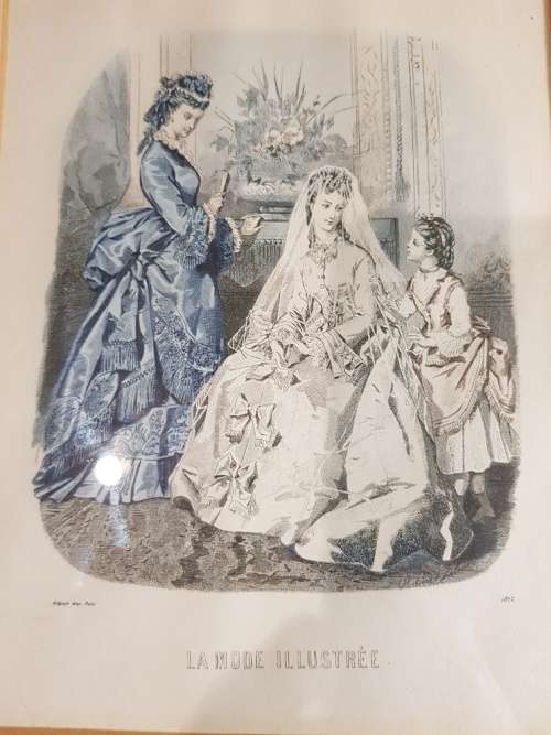 Vintage La Mode Illustree Framed Copy of 1872 French Magazine