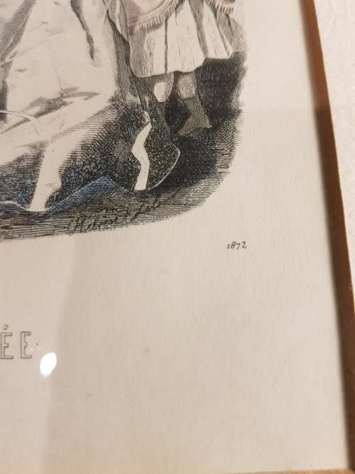Vintage La Mode Illustree Framed Copy of 1872 French Magazine