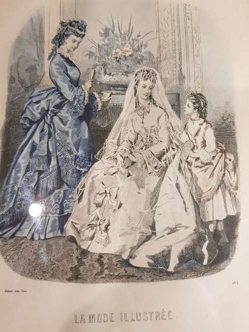 Vintage La Mode Illustree Framed Copy of 1872 French Magazine