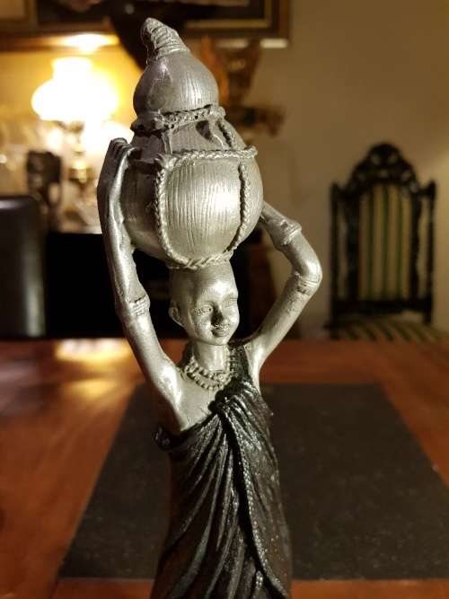 Large Cold Cast Pewter African Lady Figurine 30 cm