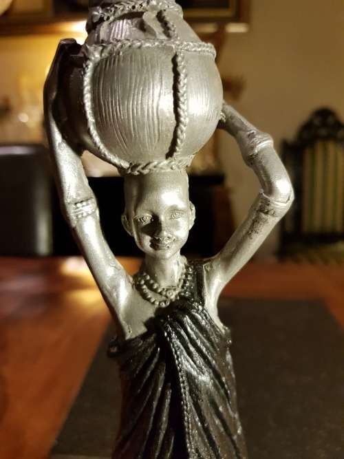 Large Cold Cast Pewter African Lady Figurine 30 cm