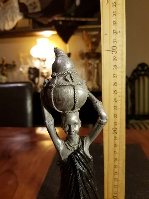 Large Cold Cast Pewter African Lady Figurine 30 cm