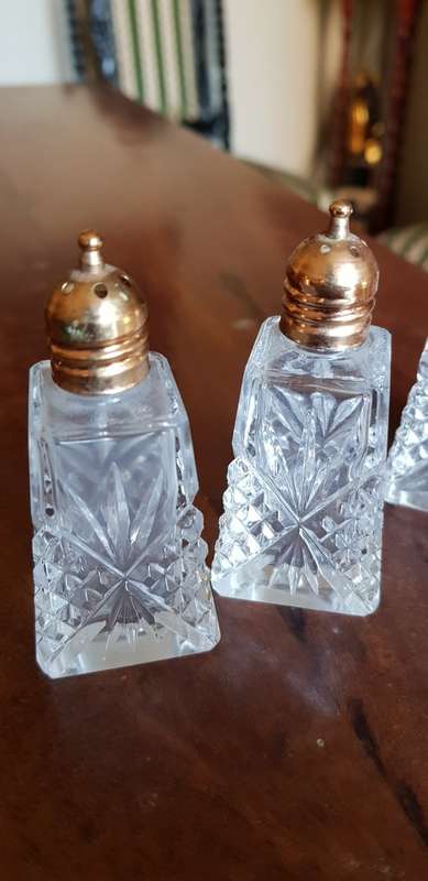 Vintage Crystal Cruet Set Plus Tray
