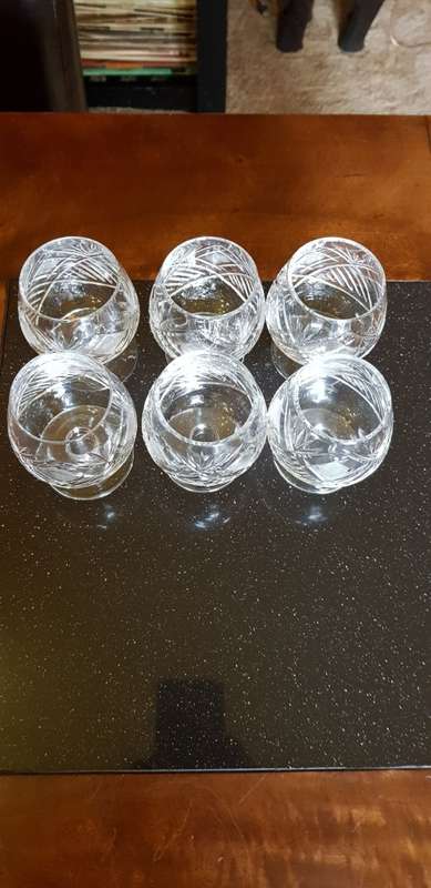 Set of 6 Fine Cut Crystal Sherry Glasses.
