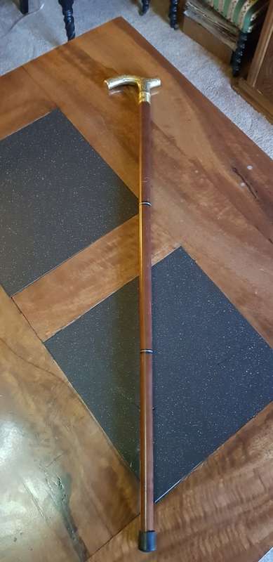 Beautiful  Vintage 4 Piece Brass Handled Walking Stick