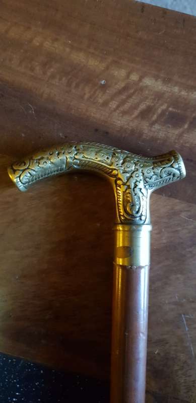 Beautiful  Vintage 4 Piece Brass Handled Walking Stick