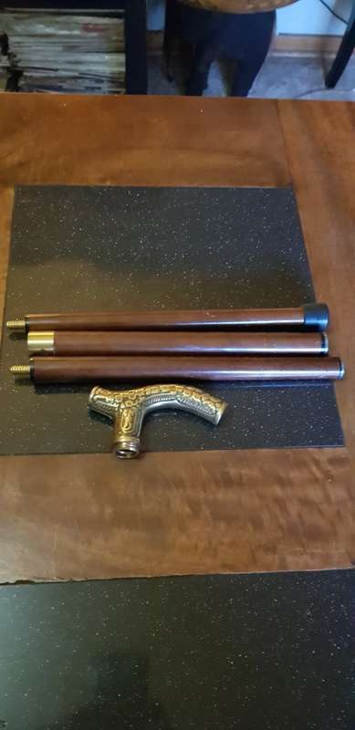 Beautiful  Vintage 4 Piece Brass Handled Walking Stick