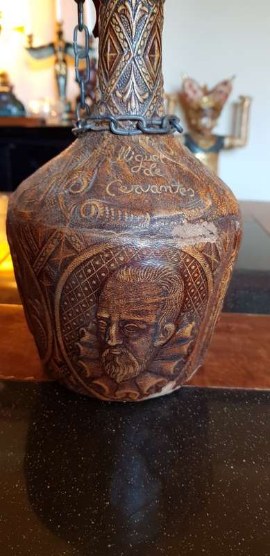 Vintage Jeype Goat Leather Strapped Bottle Featuring Don Qui-jote