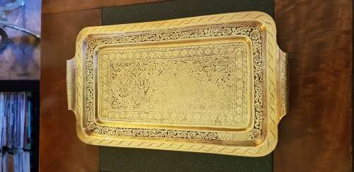 Vintage Etched Indian Brass Tray
