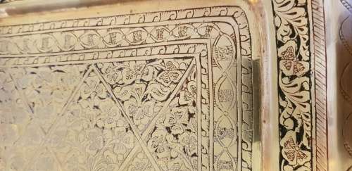 Vintage Etched Indian Brass Tray