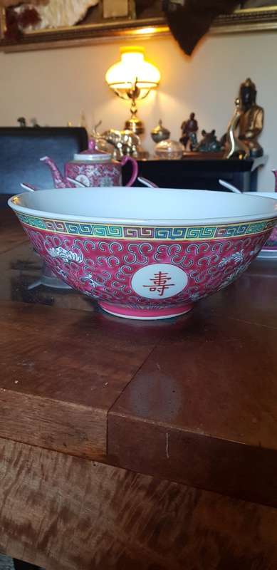 Vintage Mun Shao Porcelain Tea Pot Plus Serving Bowl and more