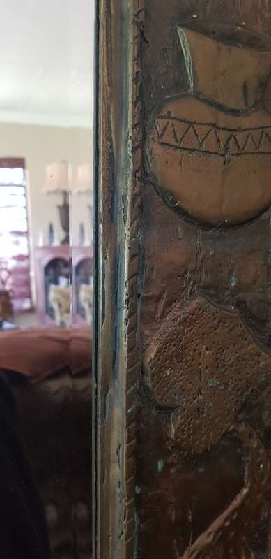 Large Ornate Hand Carved Wooden Mirror. African Theme