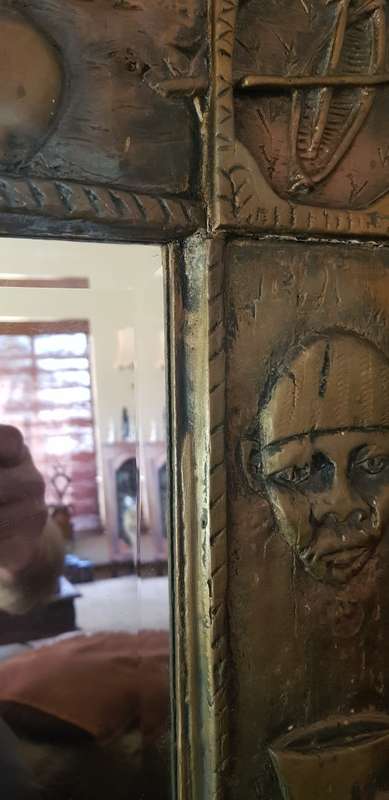 Large Ornate Hand Carved Wooden Mirror. African Theme