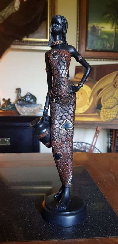 Beautiful Tall  Hand Painted African Tribal Art Figurine 31.5 cm Marked KWC