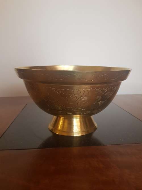 Large Oriental Solid Brass Bowl Marked China.