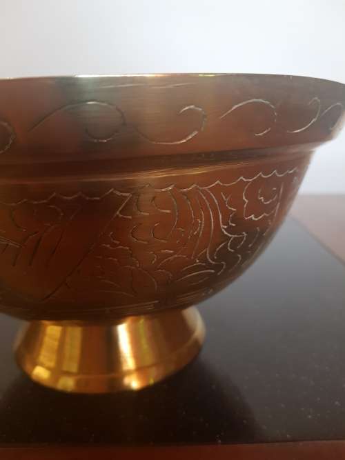 Large Oriental Solid Brass Bowl Marked China.