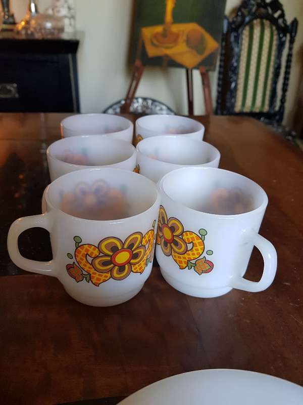 Rare Vintage Schott Jena Glass decanter, 6 plates. 6 cups and saucers. Marked
