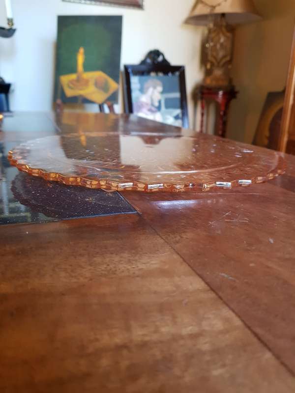 Beautiful Pink Depression Glass Cake Plate & Milk Jug Duo
