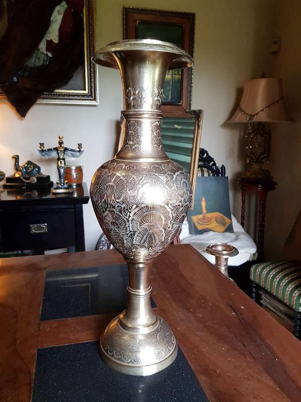 Vintage Large Solid Brass Vase