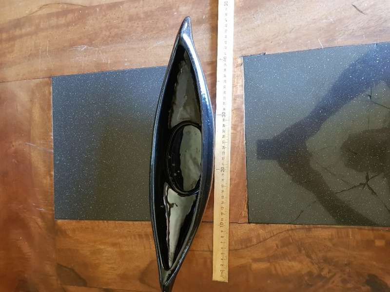 Beautiful Large Black Lucia Ware Boat Vase. Marked