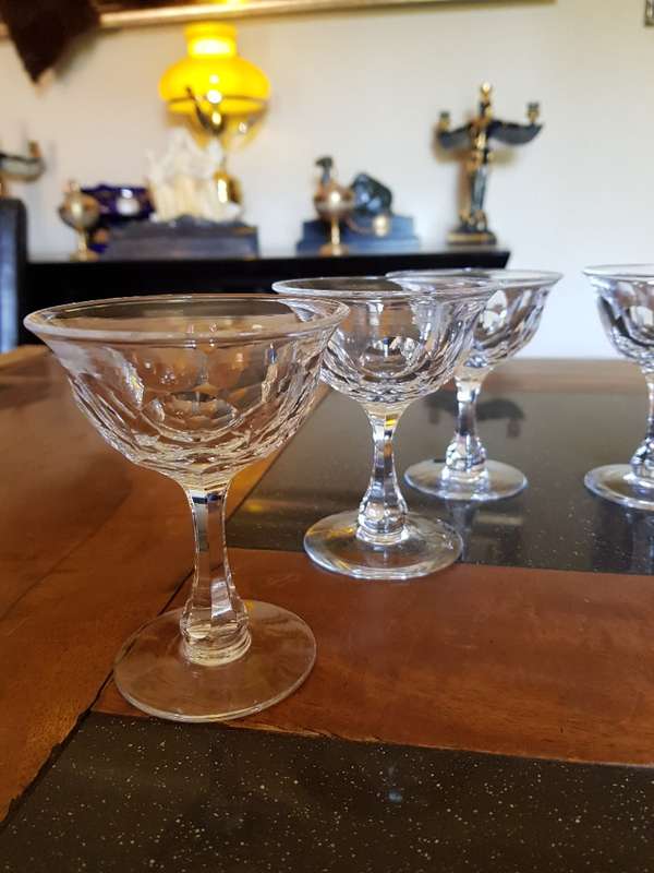 Stunning Set of 6 Webb Crystal Sherbets. Acid Etched Markings Stands 10 cm