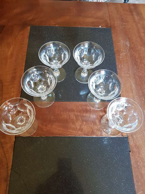 Stunning Set of 6 Webb Crystal Sherbets. Acid Etched Markings Stands 10 cm