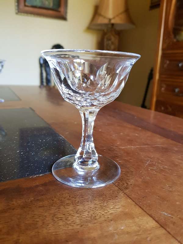 Stunning Set of 6 Webb Crystal Sherbets. Acid Etched Markings Stands 10 cm