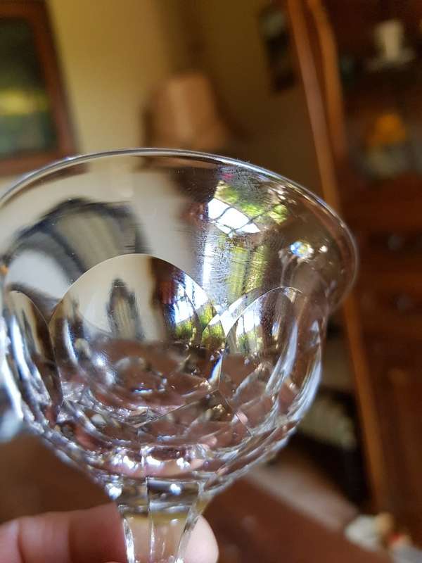 Stunning Set of 6 Webb Crystal Sherbets. Acid Etched Markings Stands 10 cm