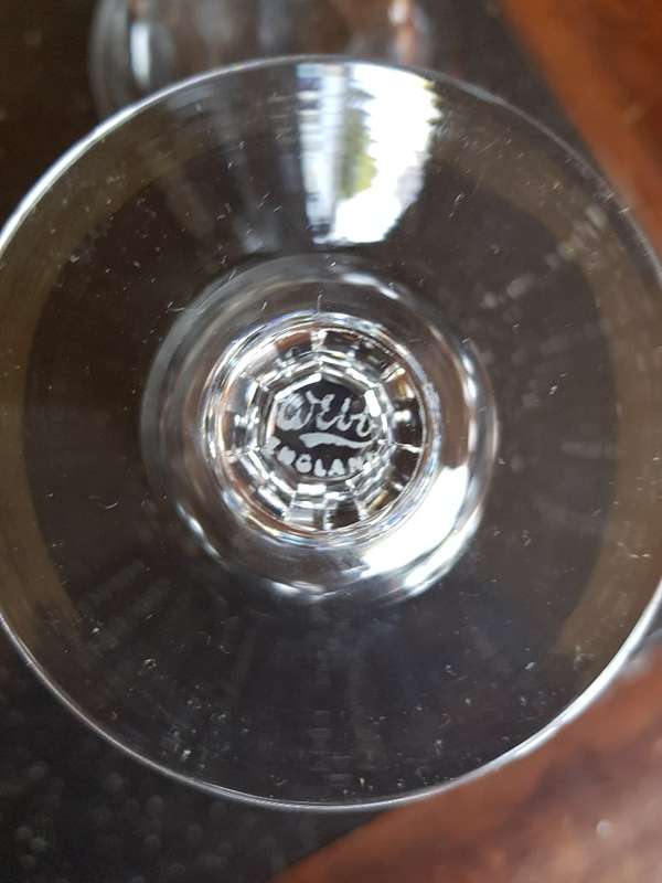 Stunning Set of 6 Webb Crystal Sherbets. Acid Etched Markings Stands 10 cm