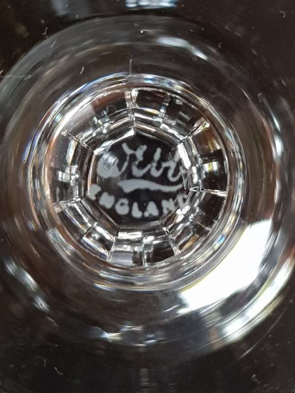 Stunning Set of 6 Webb Crystal Sherbets. Acid Etched Markings Stands 10 cm