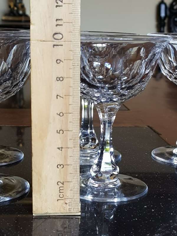 Stunning Set of 6 Webb Crystal Sherbets. Acid Etched Markings Stands 10 cm