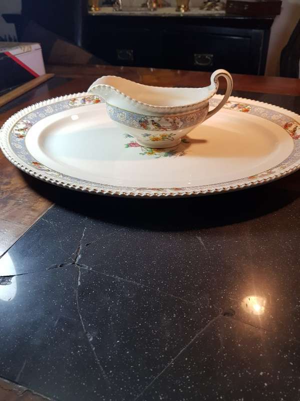 Large Vintage Johnson Brothers Old English Oval Platter and Gravy Boat